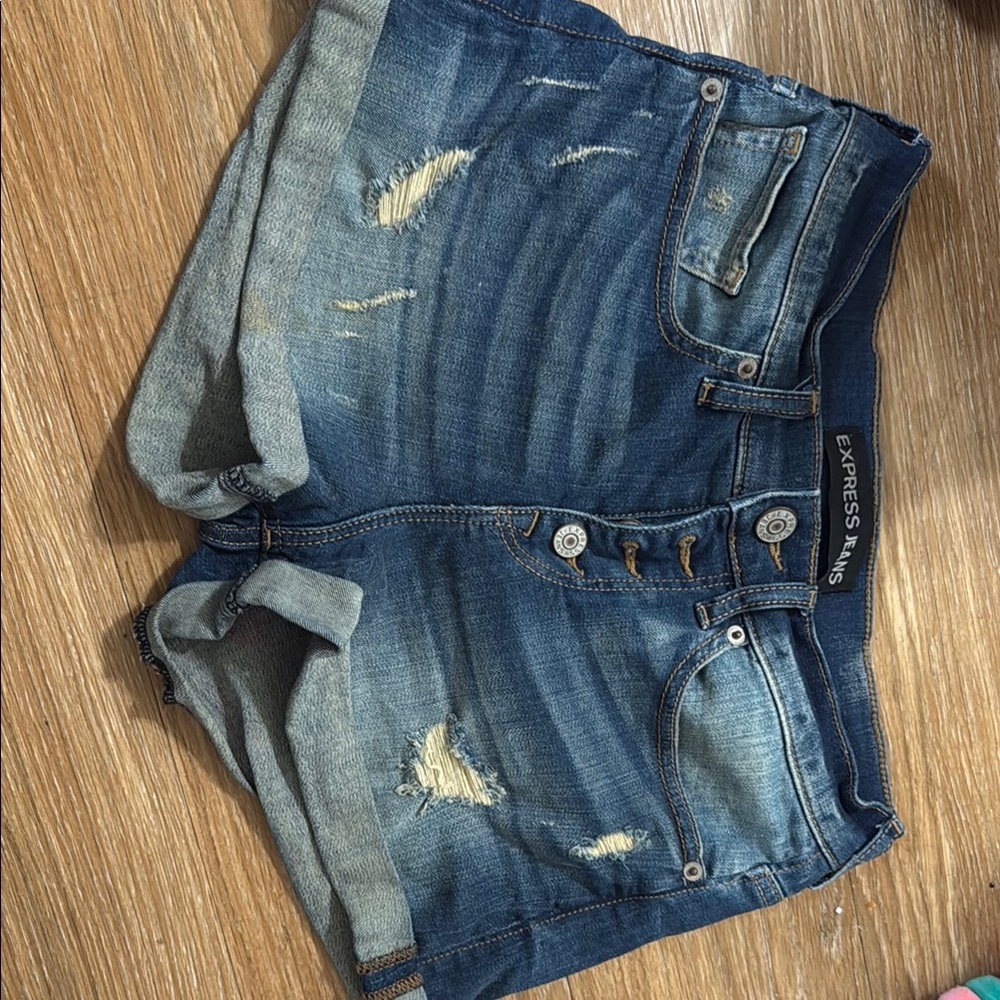 Express Blue Distressed Denim Shorts